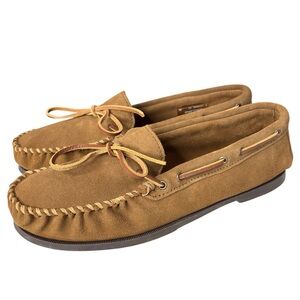 Minnetonka Men's Sheepskin Moccasin - Golden Tan Softsole Slippers Size 9